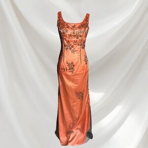 Vintage | Orange Beaded Formal Dress
